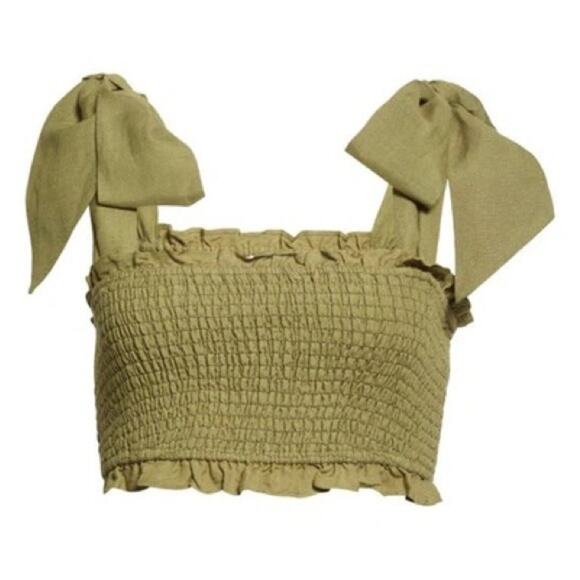 CAMI NYC Benita Smocked Crop Top In Green Large $220 retail (b17) - Picture 4 of 9